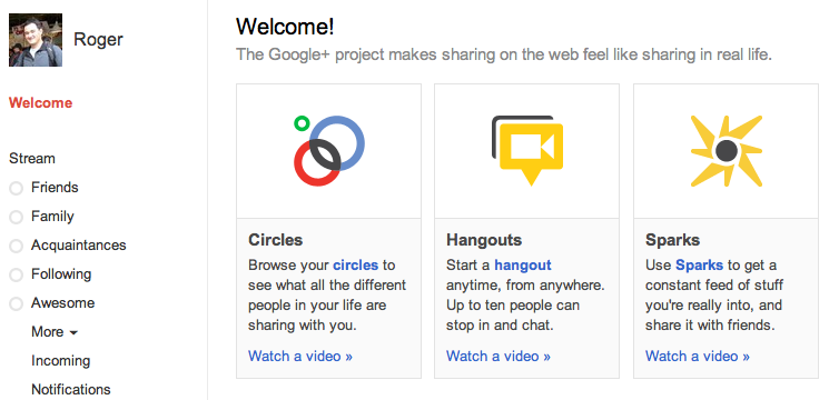 Google Plus Welcome Page