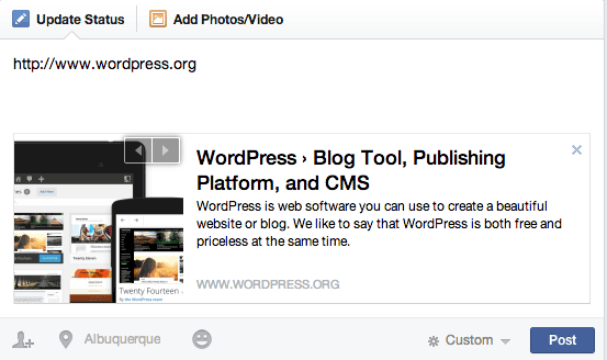 Facebook Preview Box: WordPress